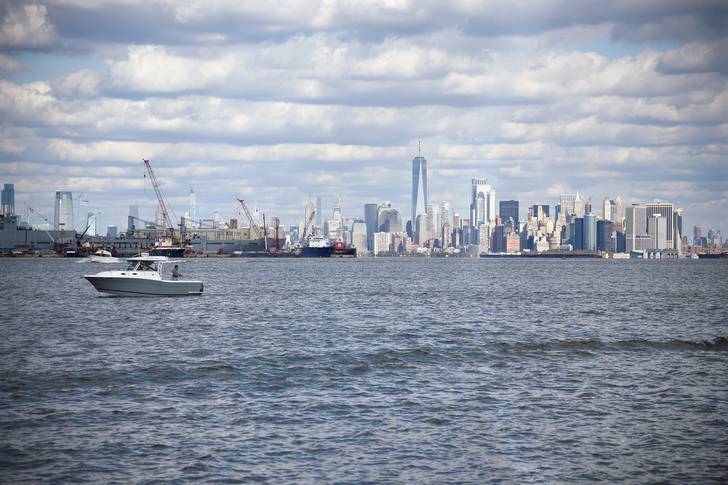 The New York Harbor at the eastern entrance of the Kill Van Kull. A storm surge gate is proposed here, as part of a new plan by the U.S. Army Corps of Engineers.